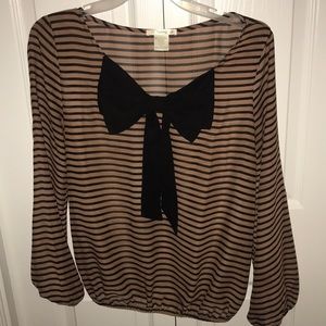 Striped Sheer Top with Black Bow